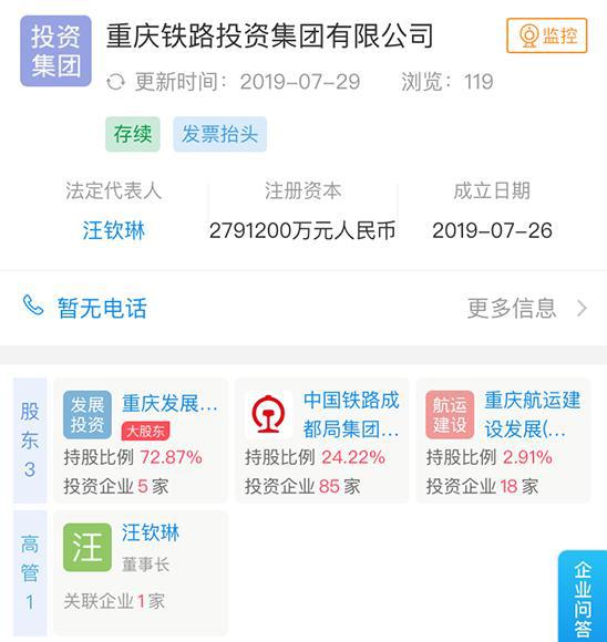重慶鐵路投資集團(tuán)成立 注冊資本279億 將要干這些事